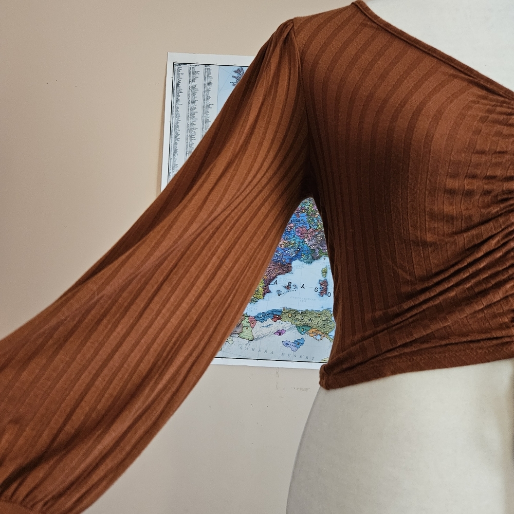 Rust Orange Ribbed Drawstring Top small - Picture 3 of 8
